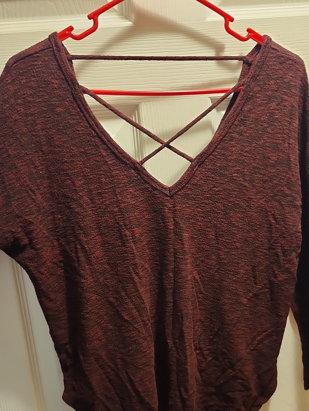 Forever 21 Burgundy Crisscross V-Neck Long Sleeve Top